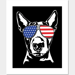 English Bull Terrier dog portrait American Flag sunglasses Posters and Art